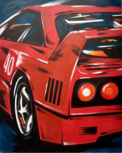 Red Rari Acrylic Painting, Abstract Style, 2010s, Signed, Unique Work
