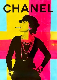 Coco Chanel Acrylic on Handmade Paper with Glitter, 2010s, 16.5x11.75 in