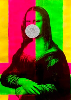 « La Joconde », acrylique sur papier artisanal pailleté, années 2010, 16,5 x 11,75 pouces
