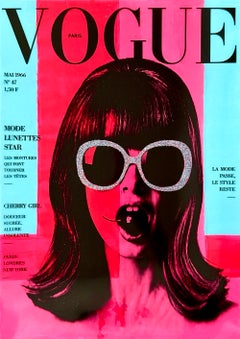 Vogue 2 — Acrylique sur papier fait main pailleté, années 2010, 16,5 x 11,75 pouces