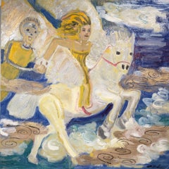« Pegasus is Coming », huile sur toile contemporaine, encadrée, 39,25 x 39,25