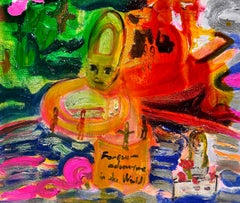 Apprendimento permanente: quadro astratto contemporaneo a olio su tela, 21,5 x 24,5