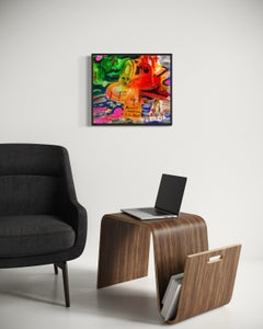 Apprendimento permanente: quadro astratto contemporaneo a olio su tela, 21,5 x 24,5