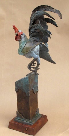 „Rooster II“, Bronzeskulptur, realistischer Stil, signiert, realistisch, Auflage 21/24