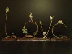 « Longing », sculpture en bronze représentant un oiseau chanteur, ensemble, style réaliste, XXIe siècle, édition n° 17/75