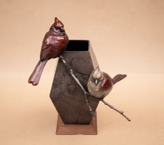 Crimson Jewel, scultura in bronzo raffigurante cardinali del nord, stile realistico, edizione 10/35