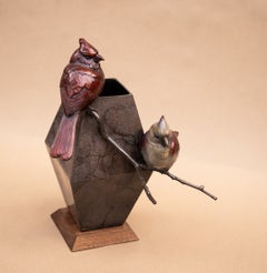 Crimson Jewel, scultura in bronzo raffigurante cardinali del nord, stile realistico, edizione 10/35