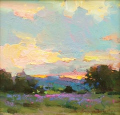 Tramonto in Idaho, dipinto a olio in stile impressionista, firmato, XXI secolo, incorniciato