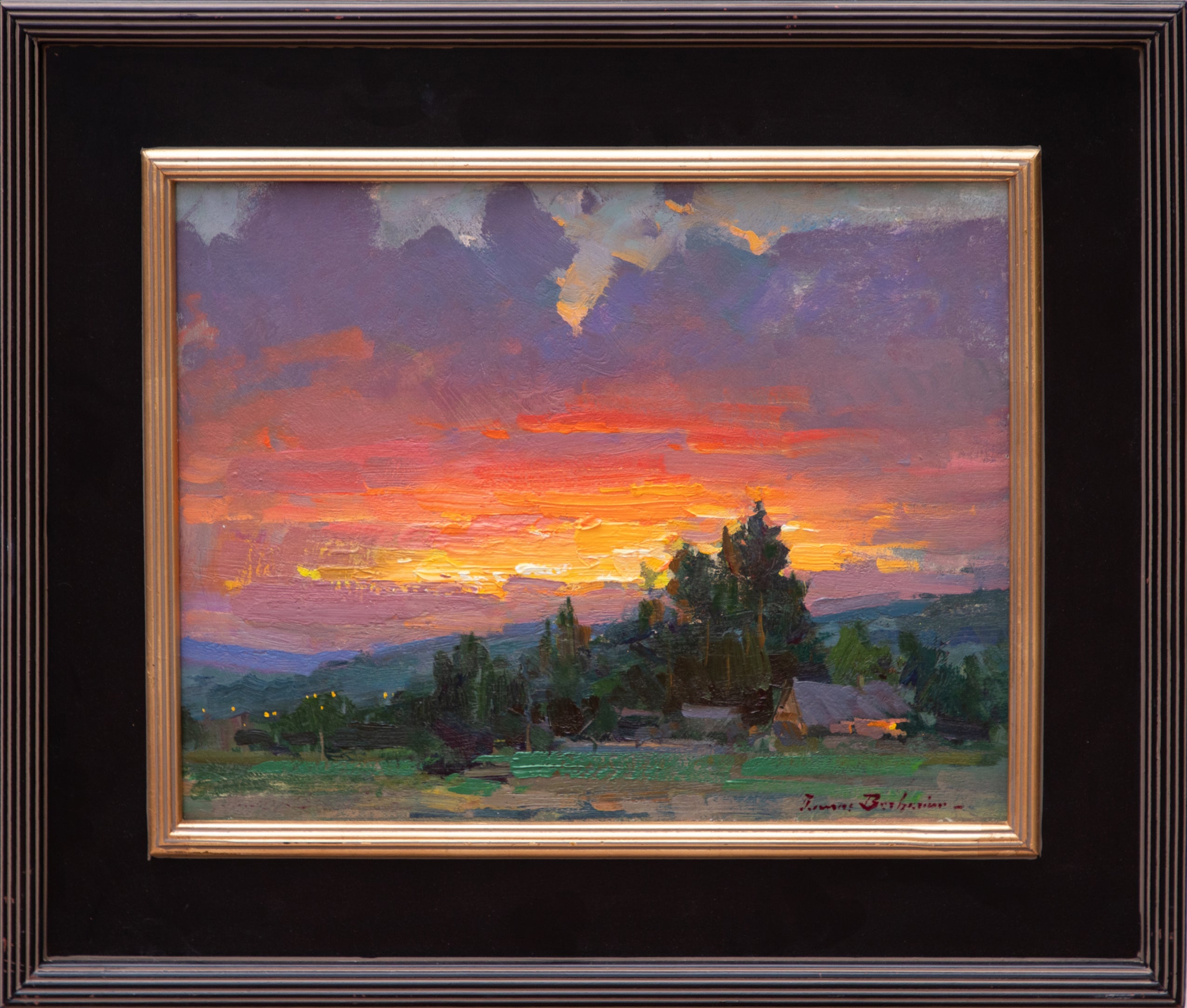 Landscape Painting di Ovanes Berberian - Nuvole pomeridiane Tramonto