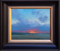„Rauchverhüllter Sonnenuntergang“, Ölgemälde, Impressionismus, signiert, gerahmt, 21. Jahrhundert