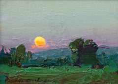 Alba lunare, dipinto a olio originale di paesaggio, impressionista, firmato, incorniciato