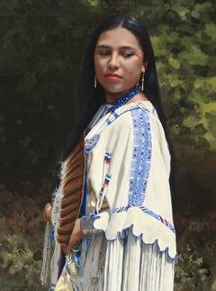Numu Waipu (Une femme comanche), techniques mixtes, acrylique et aquarelle, encadrée