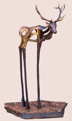 « Le Prince », sculpture en bronze, motif de cerf, 33 x 14 x 9
