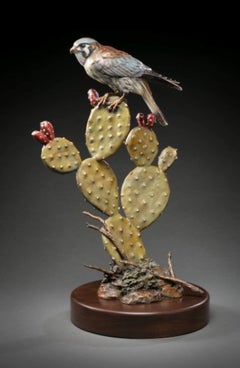«Prickly Perch», escultura de un cernícalo americano en bronce, estilo realista, edición 19/25