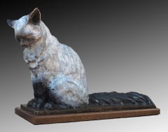 Smokey Joe - On Wooden Base, Limited Edition 7/20 Cast Bronze Cat Sculpture