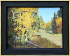 «Autumn Avenue», pintura al óleo impresionista sobre lienzo, enmarcada, 12 x 16