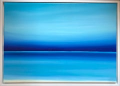 Pintura abstracta «Navy Sea Horizon», paisaje marino, 150 x 150 cm: agua, océano, cielo