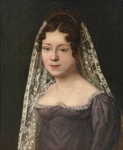 Large Portrait of a Veiled Woman: A Neoclassical Painting from the Empire Period
