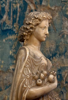 Coppia di Sculture Neoclassiche in Alabastro Giallo Allegorie Roma metà XIX