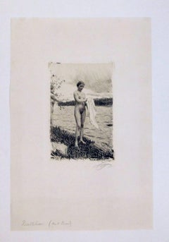 Von Anders Zorn mit Bleistift signierte Originalradierung – mit dem Titel „Dal River“