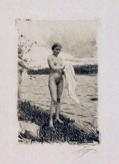 Von Anders Zorn mit Bleistift signierte Originalradierung – mit dem Titel „Dal River“