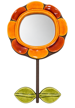 Flower Mirror N°ESP470, Art Nouveau Ceramic Sculpture, 20th Century