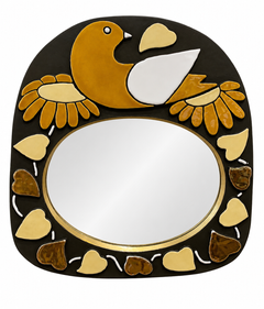 Ceramic Bird Mirror N°ESP421, Art Nouveau, 20th Century, 27cm Diameter