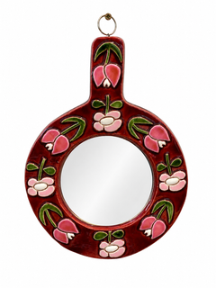 Ceramic Flower Mirror N°ESP420, Art Nouveau, 20th Century, 26cm