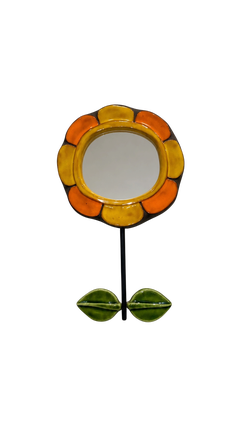 Ceramic Flower Mirror N°ESP353, Art Nouveau, 20th Century, 29 cm