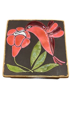 Ceramic Bird Jewelry Box N°ESP289, Art Nouveau, 20th Century, Signed
