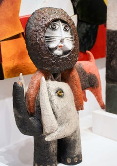 Scultura in ceramica di Roger Capron “Lion et L’éléphant”, 1990, n. CAP11