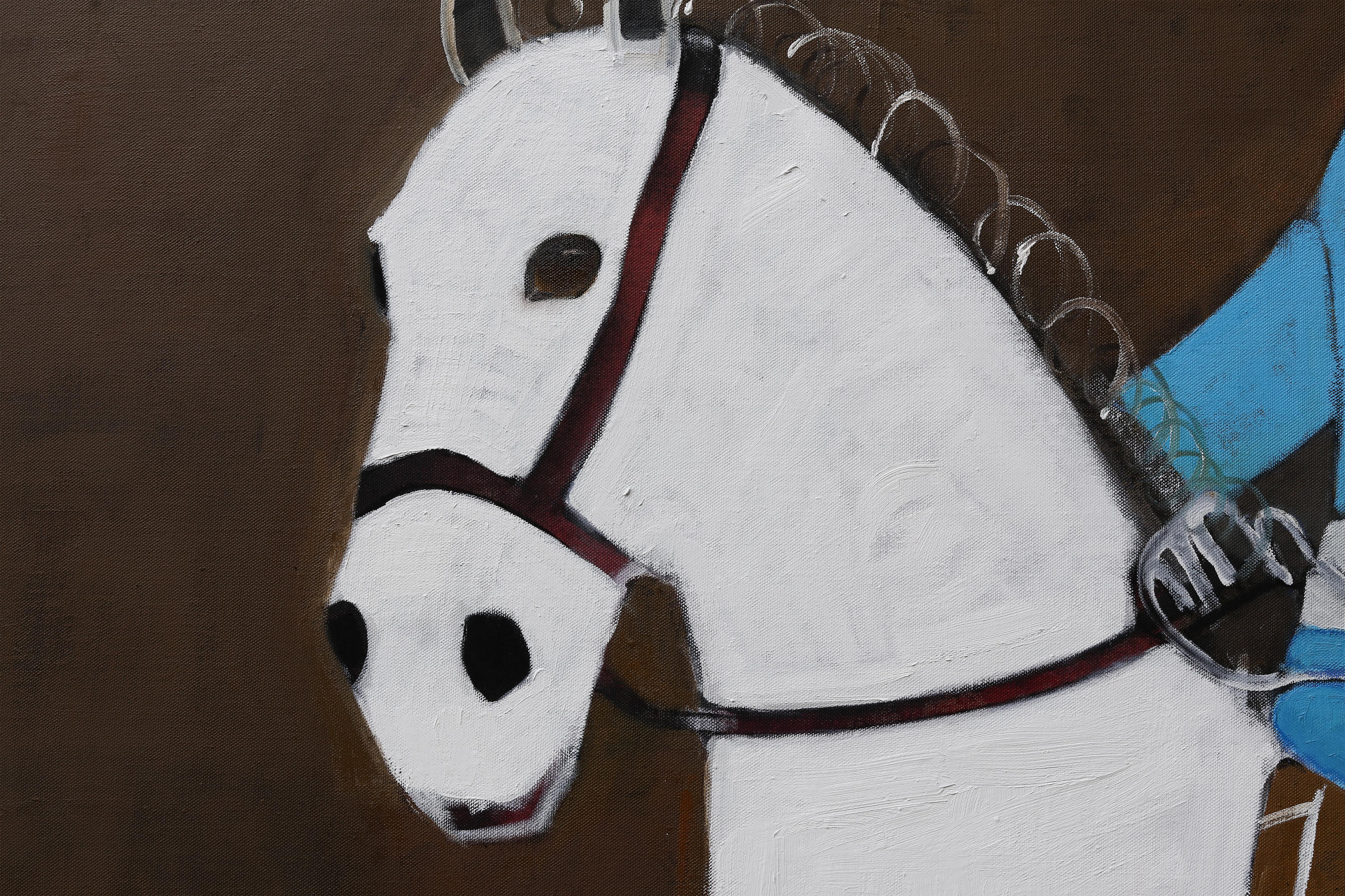 Gran pintura al óleo contemporánea sobre caballos. Retrato ecuestre. 190 x 170 cm en venta 1