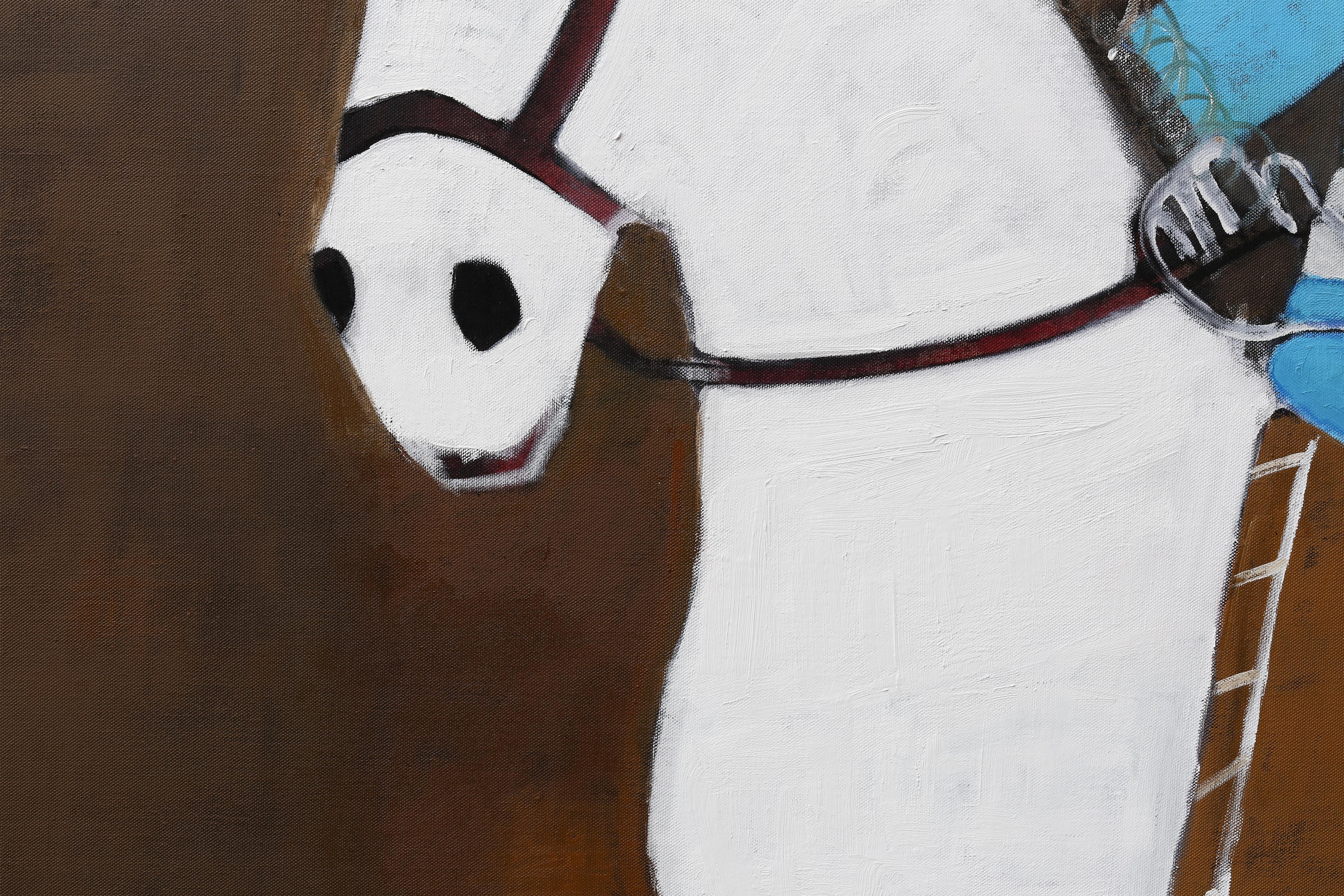 This large figurative oil painting is a reinterpretation of a painting by Rembrandt, Portrait of Frederick Rihel on horseback, 1663. A unique oil painting on the finest quality Belgium linen canvas.

The painting is signed on the front and signed