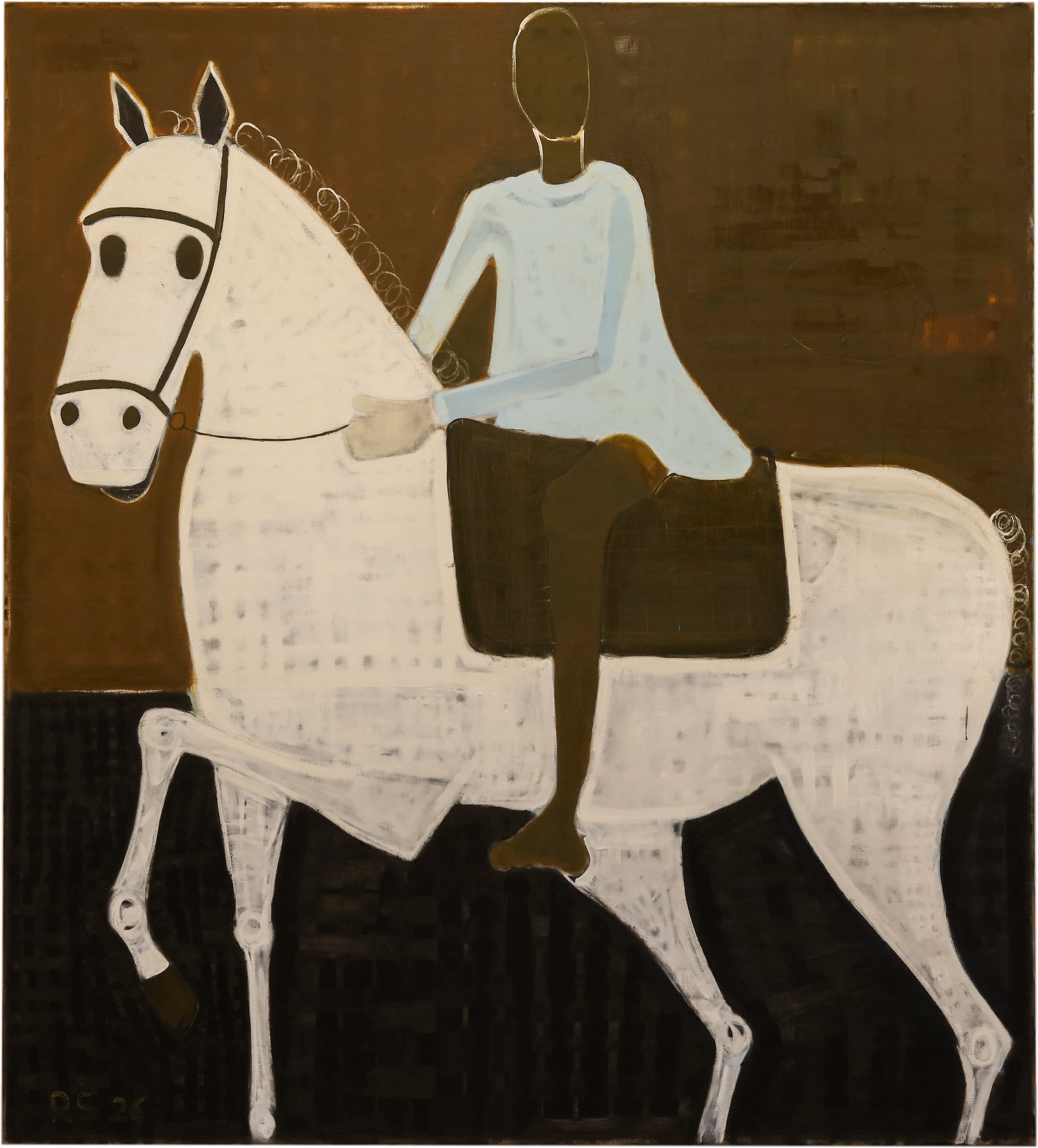 Large Contemporary Horse Painting. Man on horseback 200 x 180 cm