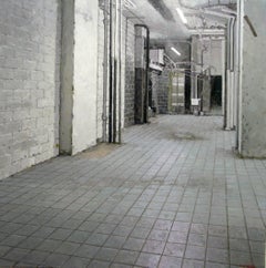 GUTTED INTERIOR, photo-realism, empty room, grey tiles, white walls, building