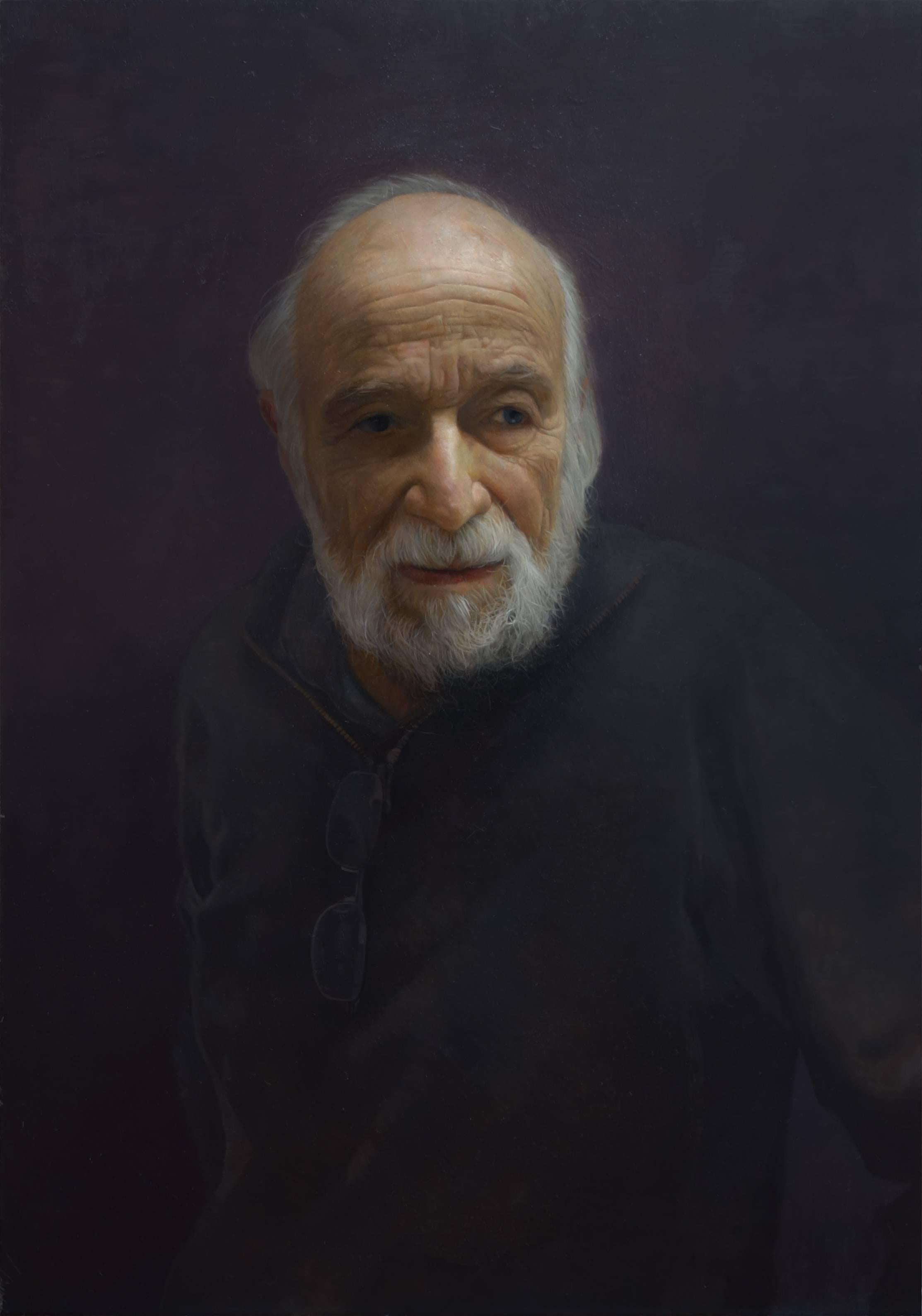 David Kassan Portrait Painting - BURTON SILVERMAN, portrait of man, black sweater, portrait, photo-realism