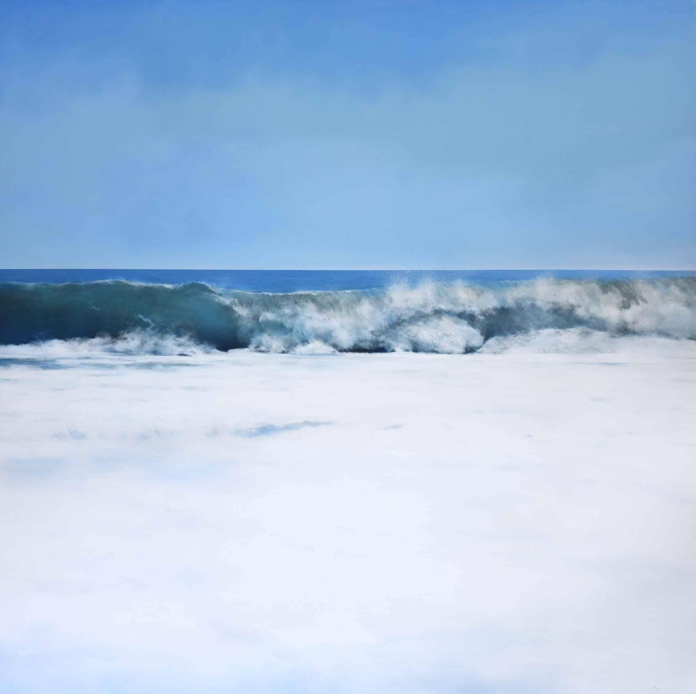Todd Kenyon Landscape Painting - AZURE, hyper-realism, waterscape, waves in the ocean, white crests, blue sky
