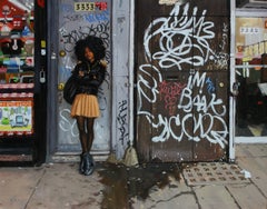 JADE WITH GRAFFITI, new york city streets, graffiti on wall, photo-realism