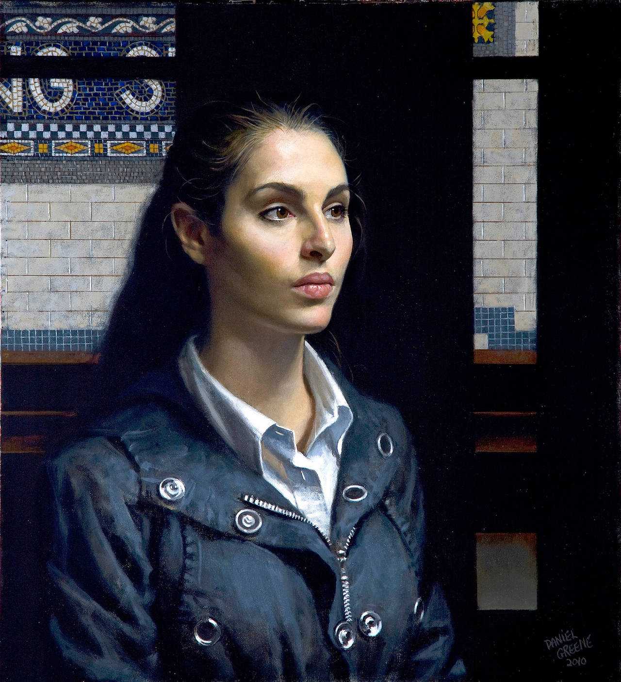 Daniel Greene Figurative Painting - Danielle - Looking uptown