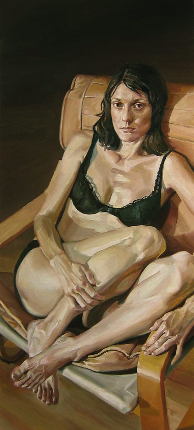 Stephen Wright Figurative Painting - PORTRAIT OF KEM IN A BLACK BRA - Contemporary Realism / Figurative Art / Female