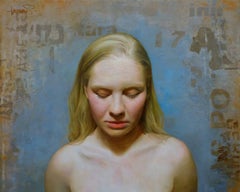 AUDREY, nude portrait, blond hair, rosey cheeks, blue, brown