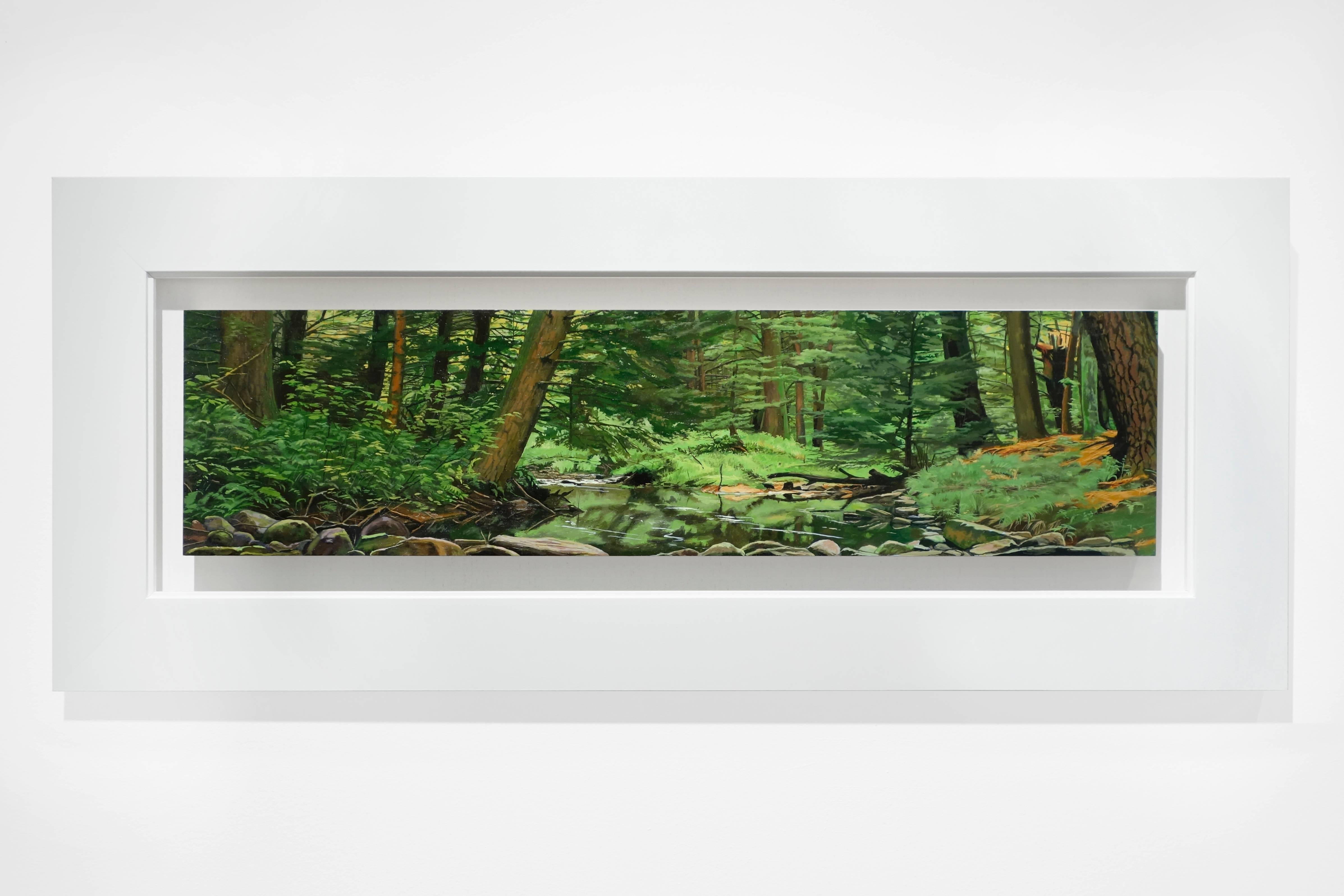 WISSAHICKON, photo-realism, woods, green, nature, landscape, panorama - Painting by Steve Cope