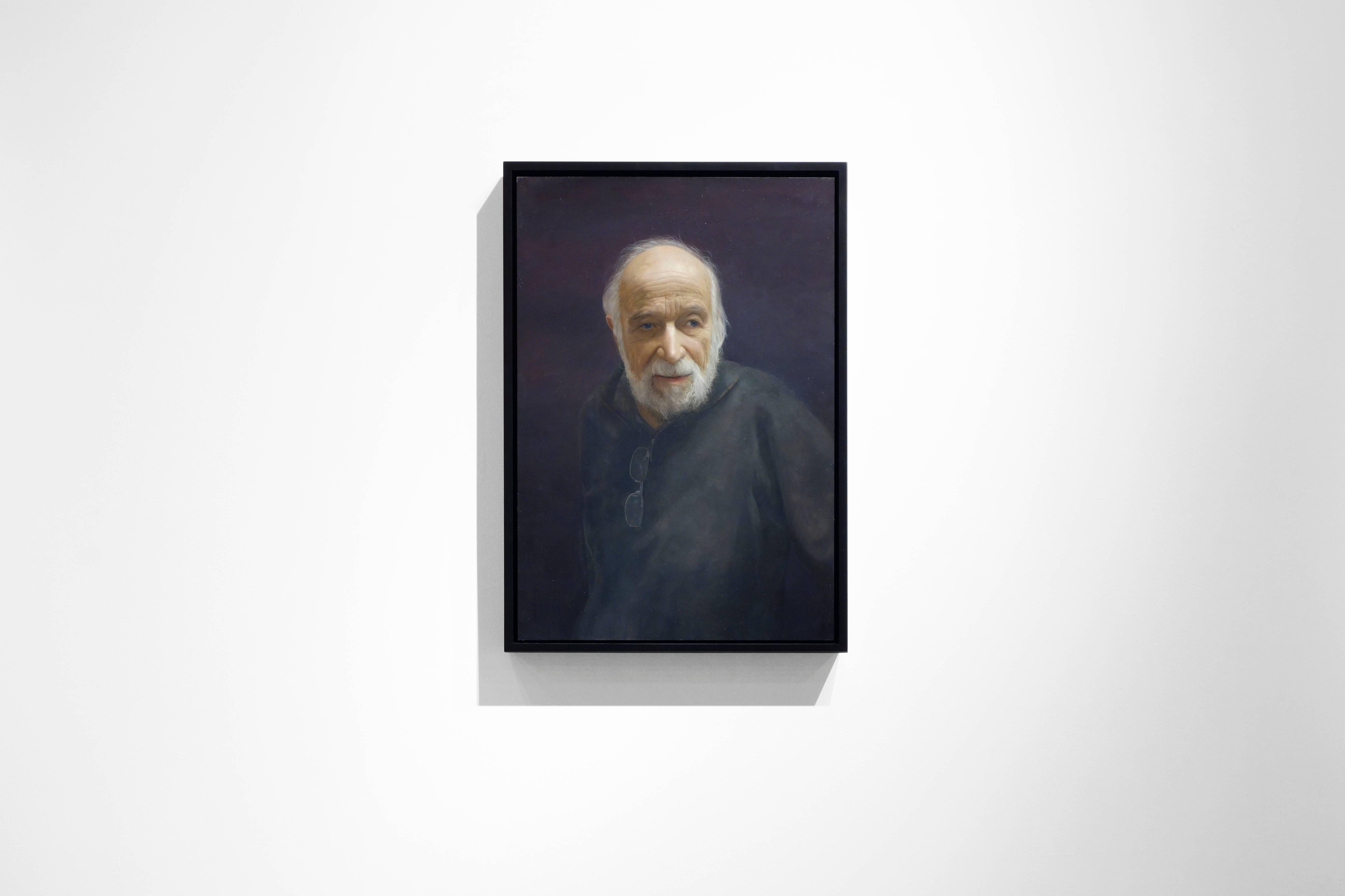 BURTON SILVERMAN, portrait of man, black sweater, portrait, photo-realism - Painting by David Kassan