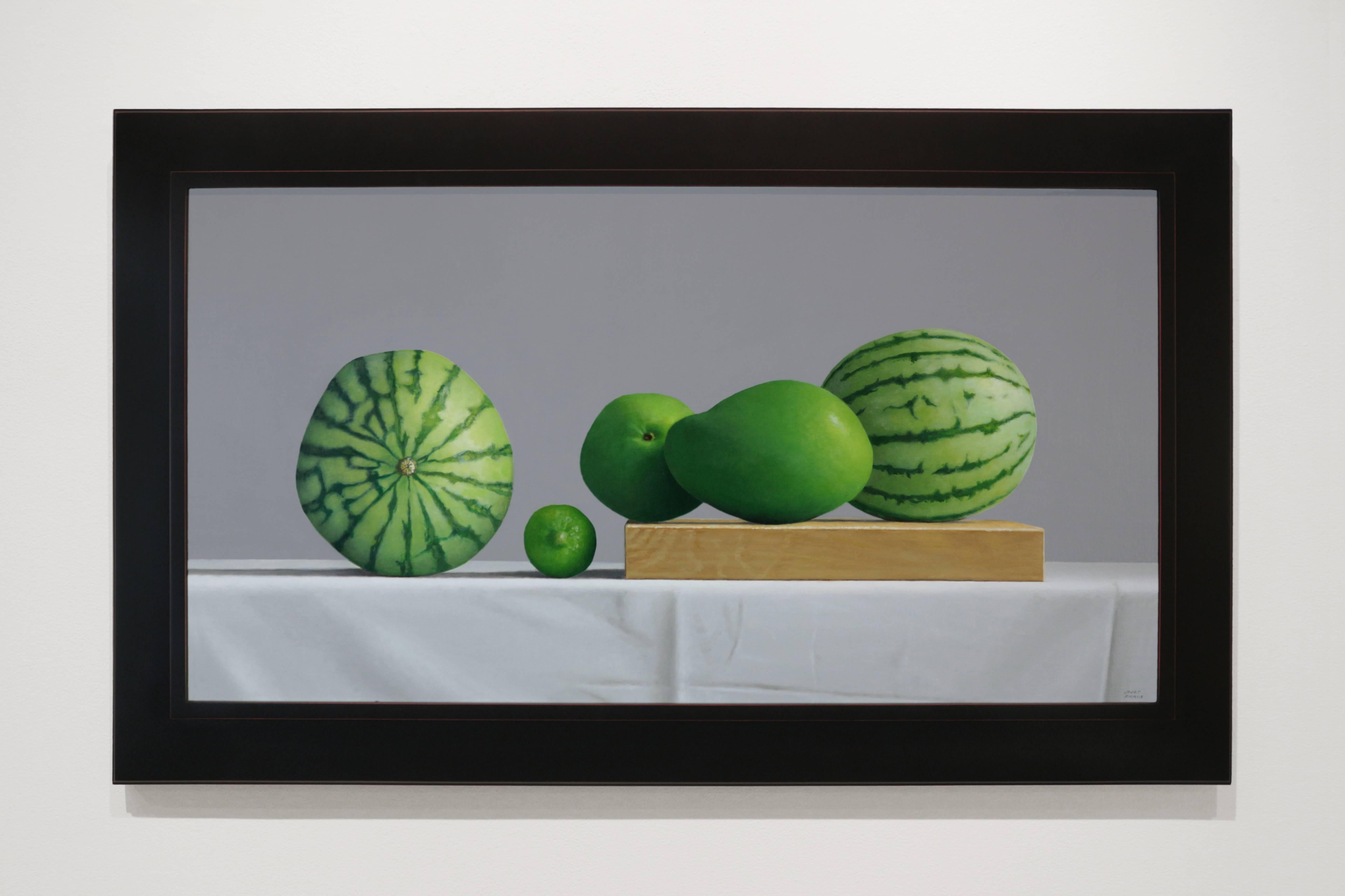 Melons, Mango, and a Lime - Painting by Janet Rickus