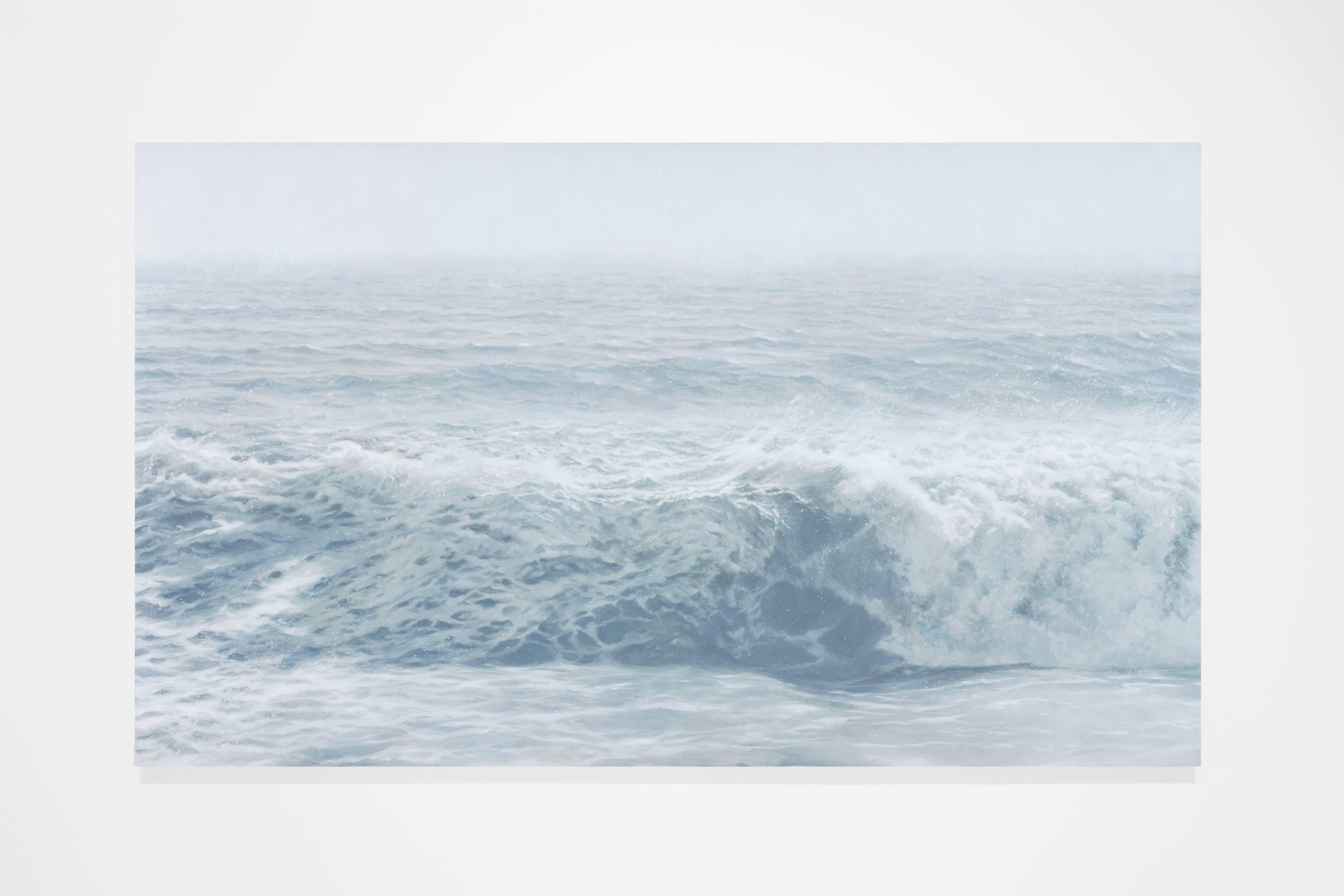 Roller (3), Water Painting, Beach, Ocean, Blue, Crashing Wave, Meditation, Surf (Grau), Landscape Painting, von Chris Armstrong
