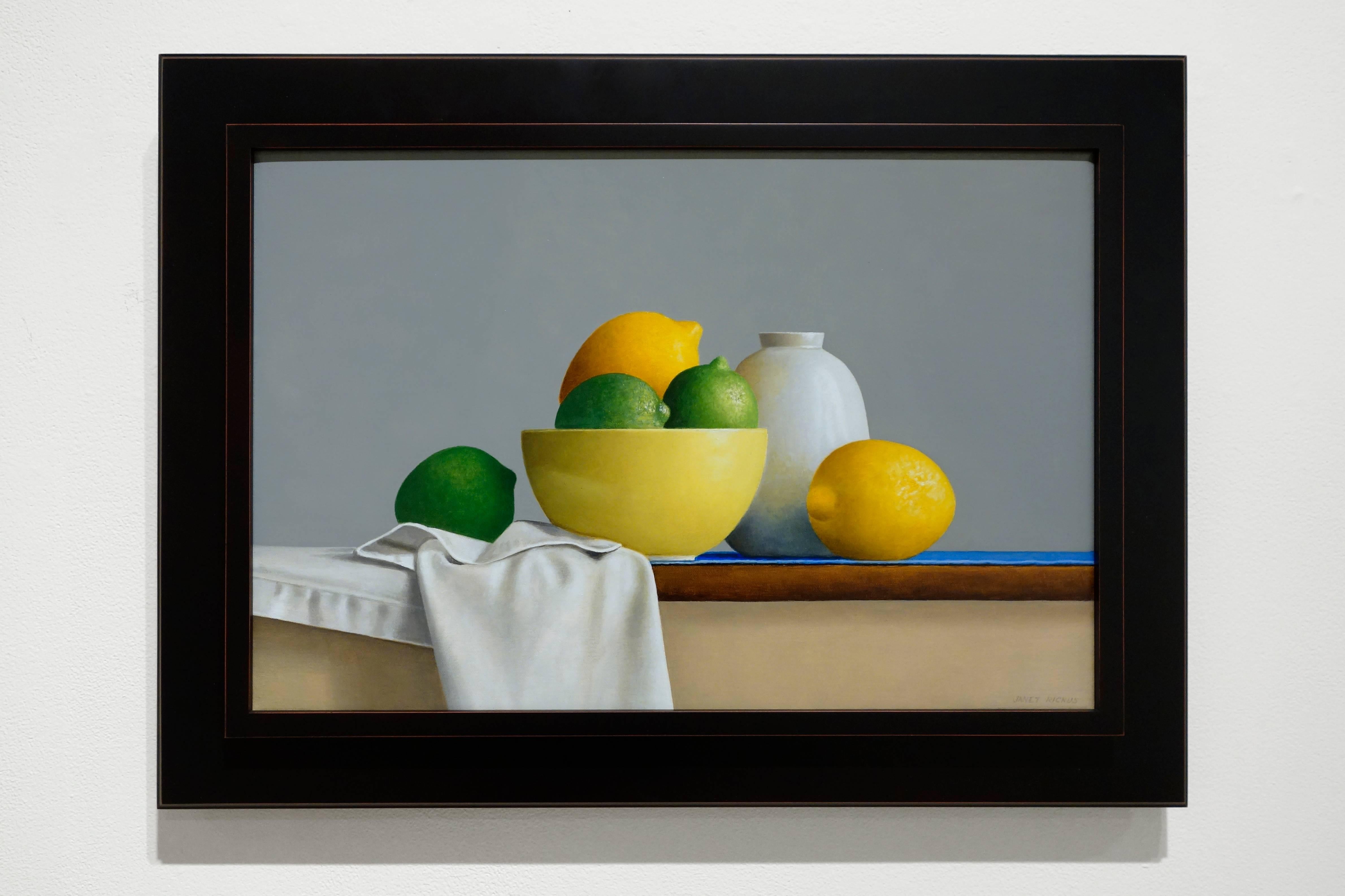 Lemons, Limes and Pottery - Painting by Janet Rickus