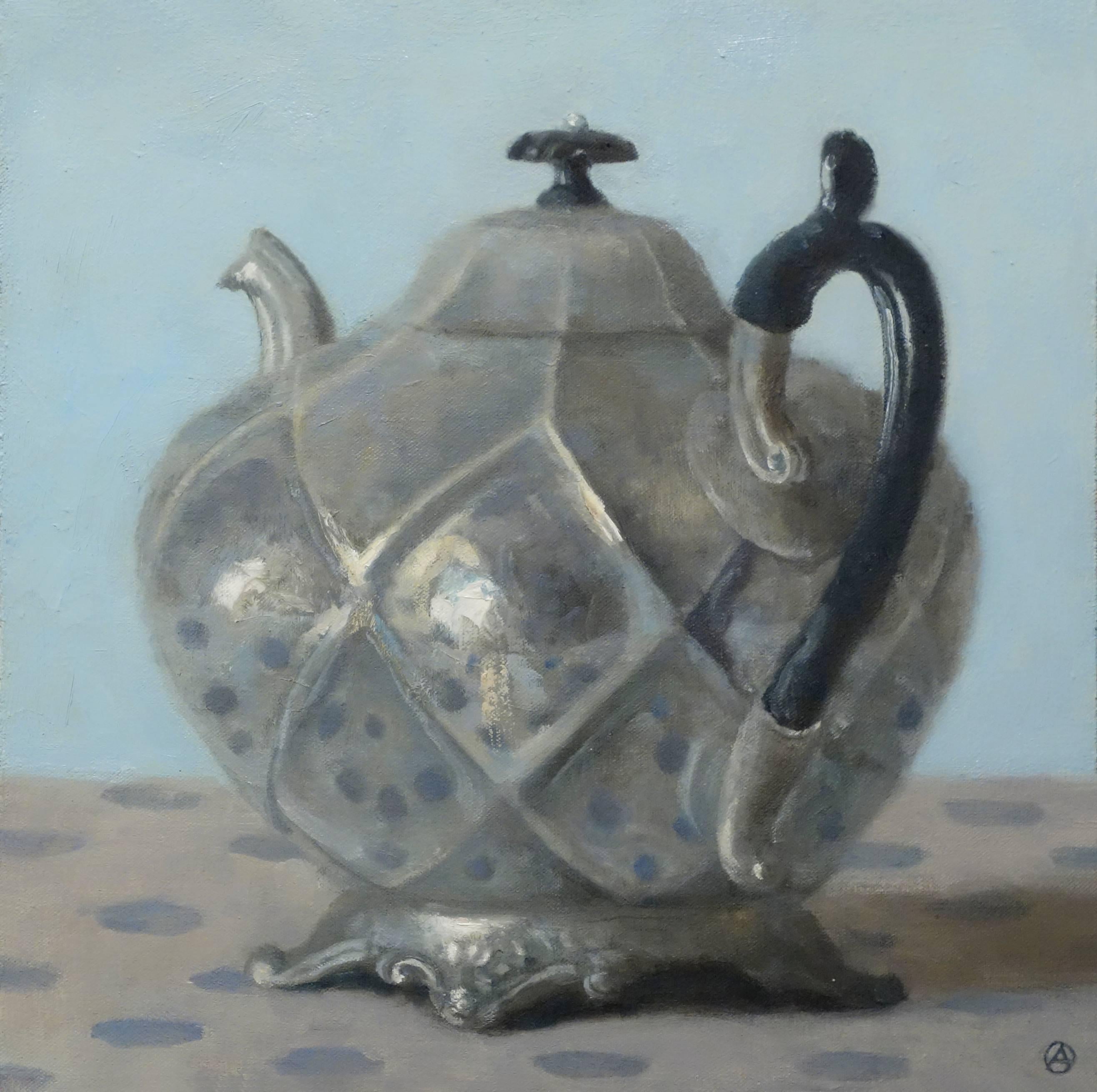 Olga Antonova TEAPOT WITH BLACK HANDLE, stilllife, old teapot, black