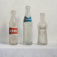 WINNERS PODIUM, photo-realism, still-life, old school soda bottles