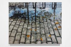REFLECTED RAILING - Puddle on Cobblestone / Hyper-realism / Reflection in water