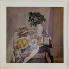 Stillleben mit Blumen, Zitronen und Büchern